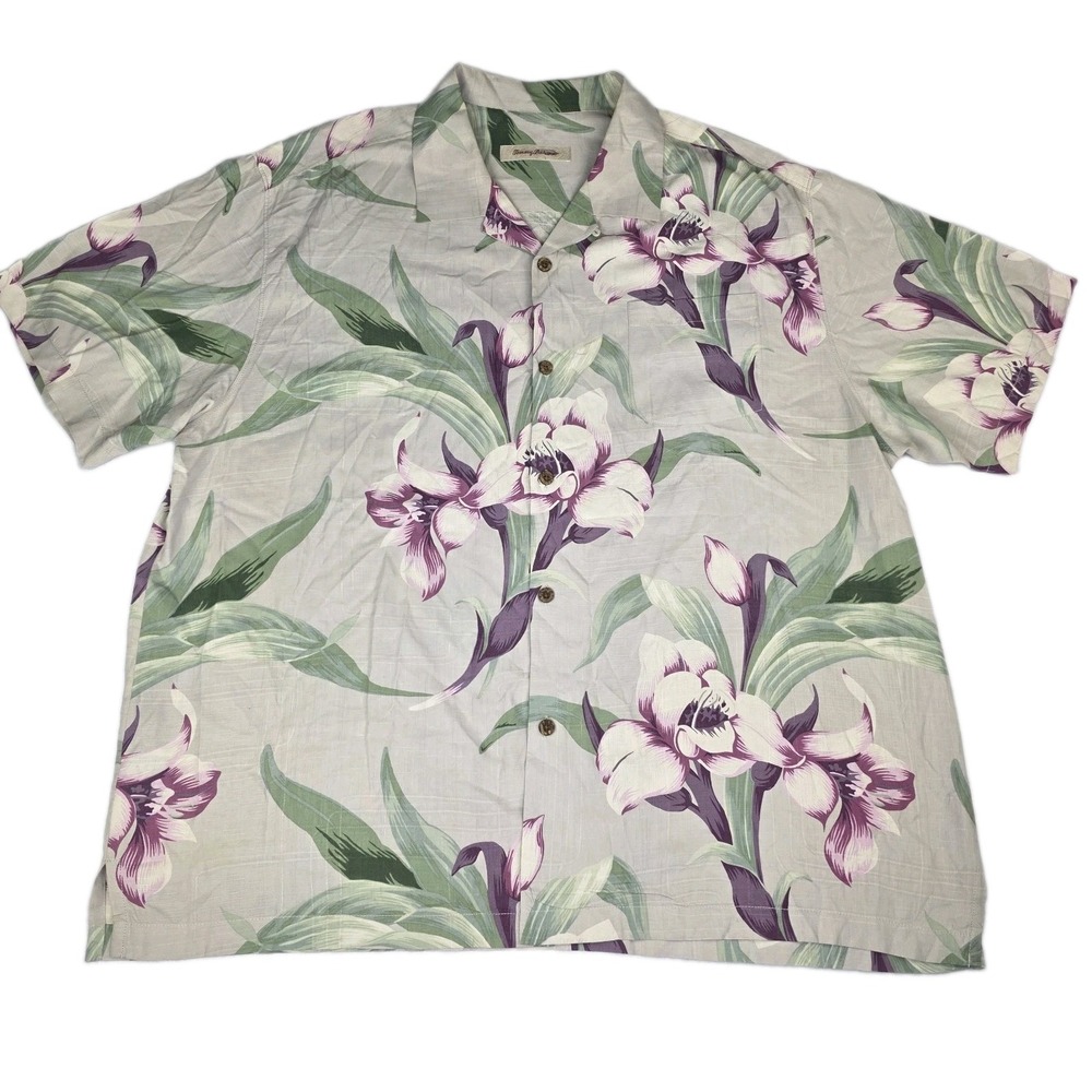 Tommy Bahama 100% Silk Shirt Mens XXL Tropical Print Hawaiian Button Down Beach